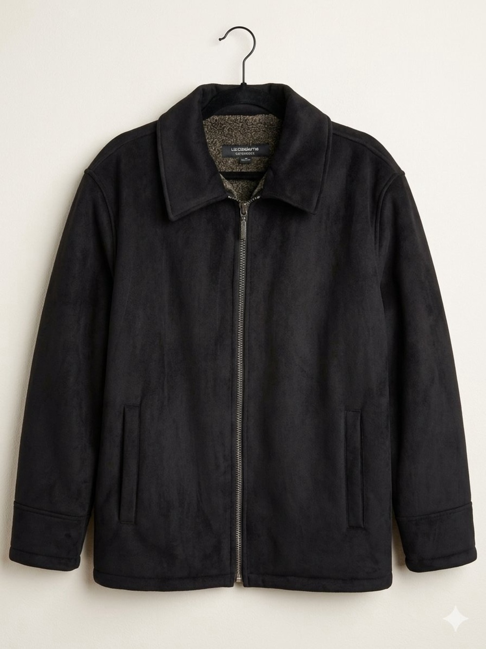 Liz Claiborne Mens XL Suede Faux Leather Full Zip Jacket Brown Coat Collared EUC